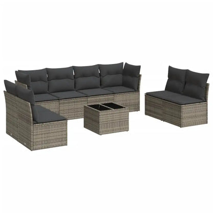 Set Divano da Giardino 9 pz con Cuscini Grigio in Polyrattan - homemem39