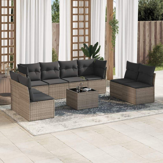 Set Divano da Giardino 9 pz con Cuscini Grigio in Polyrattan - homemem39