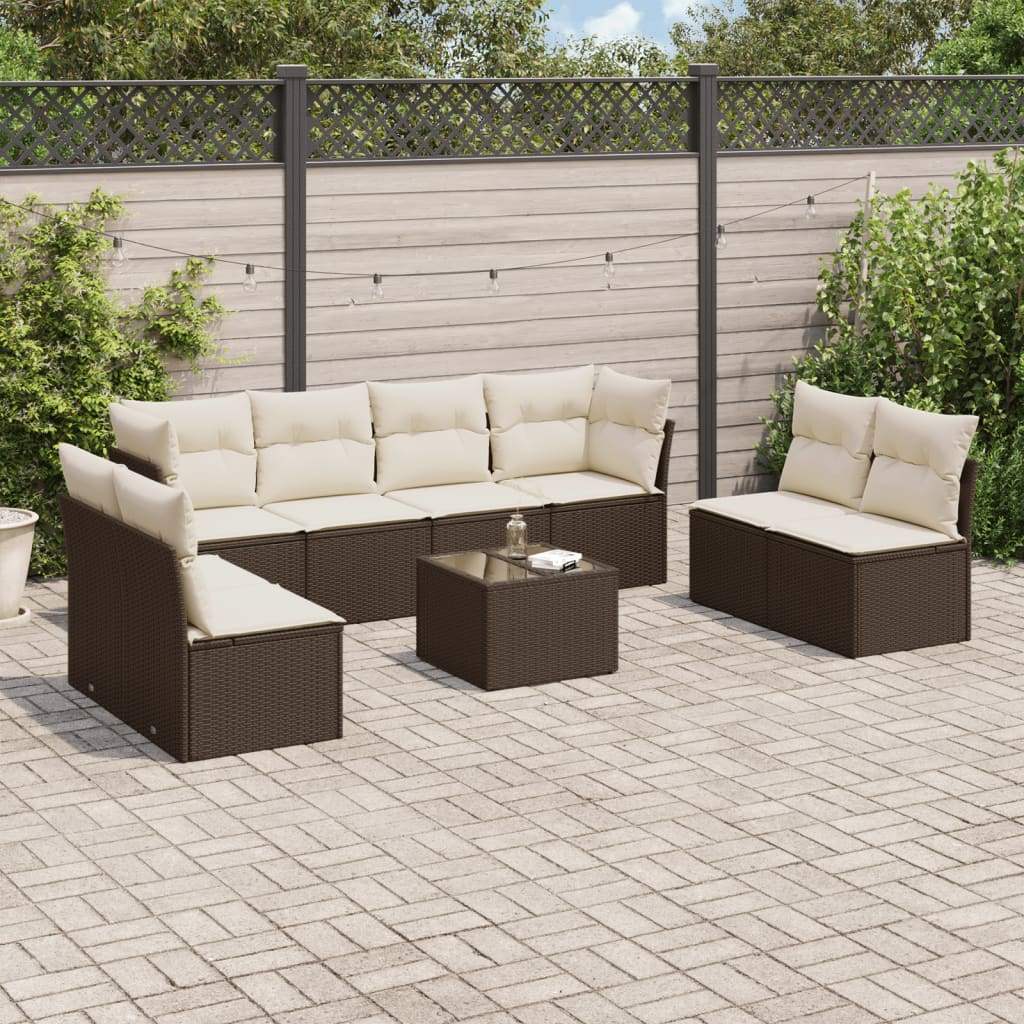 Set Divani da Giardino 9pz con Cuscini Marrone in Polyrattan - homemem39