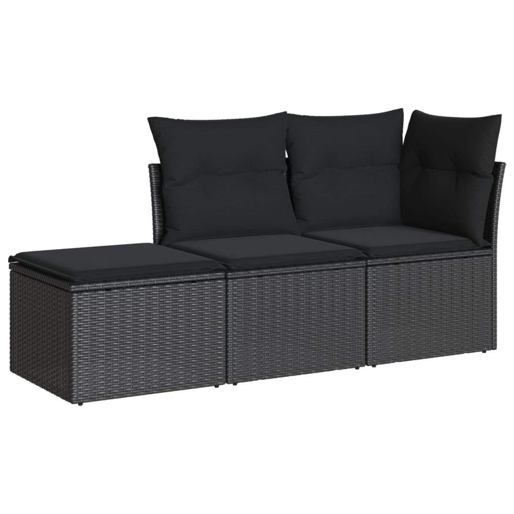 Set Divani da Giardino 3 pz con Cuscini in Polyrattan Nero - homemem39