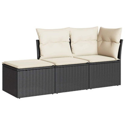 Set Divani da Giardino 3 pz con Cuscini in Polyrattan Nero - homemem39