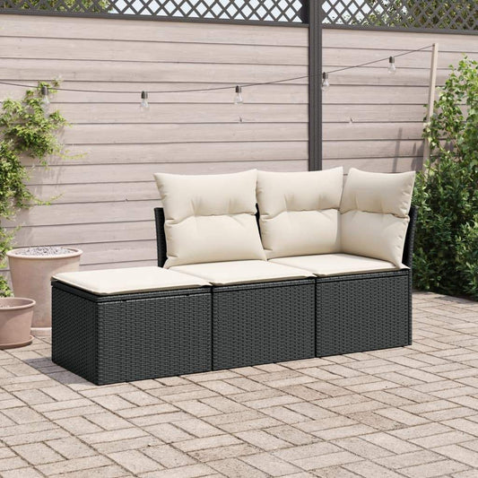 Set Divani da Giardino 3 pz con Cuscini in Polyrattan Nero - homemem39