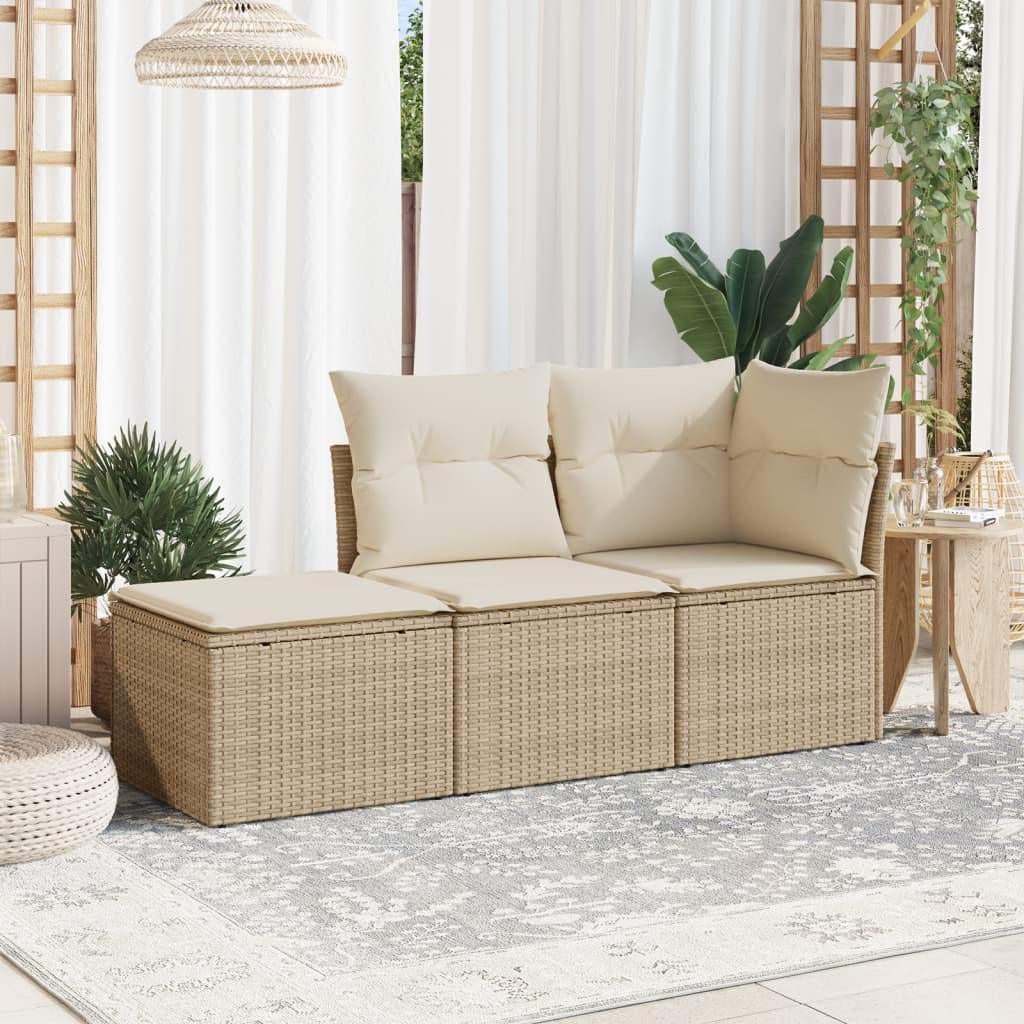 Set Divano da Giardino 3 pz con Cuscini Beige in Polyrattan - homemem39