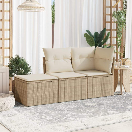 Set Divano da Giardino 3 pz con Cuscini Beige in Polyrattan - homemem39