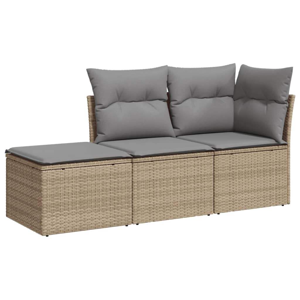 Set Divano da Giardino 3 pz con Cuscini Beige in Polyrattan - homemem39
