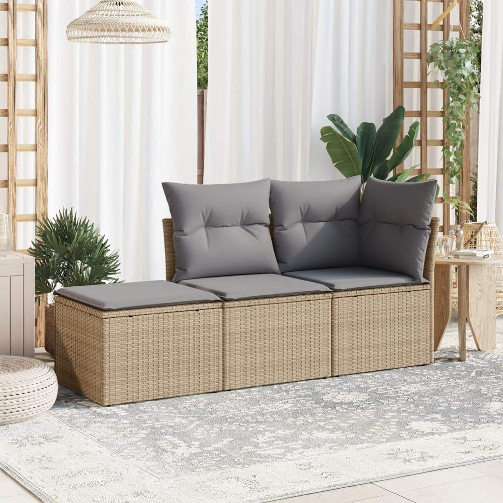 Set Divano da Giardino 3 pz con Cuscini Beige in Polyrattan - homemem39