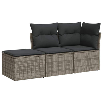 Set Divani da Giardino 3 pz con Cuscini Grigio in Polyrattan - homemem39
