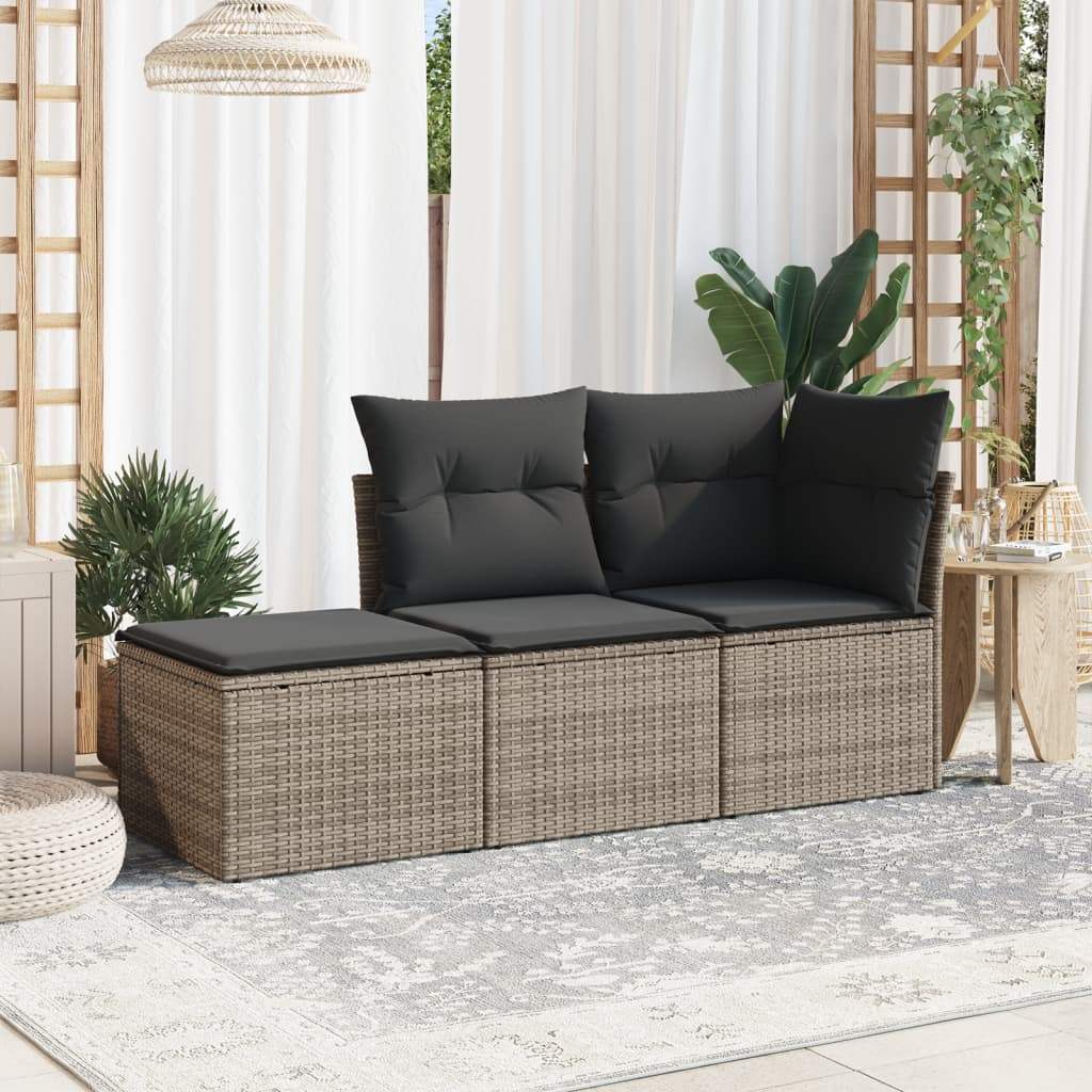 Set Divani da Giardino 3 pz con Cuscini Grigio in Polyrattan - homemem39