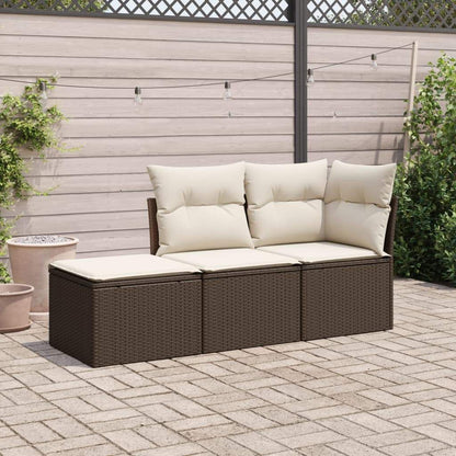 Set Divano da Giardino 3 pz con Cuscini Marrone in Polyrattan - homemem39