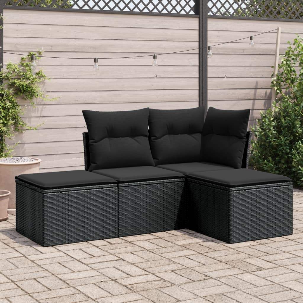 Set Divani da Giardino 4 pz con Cuscini Nero in Polyrattan - homemem39