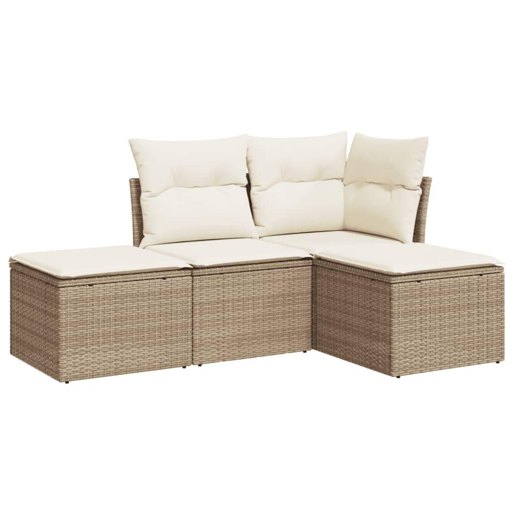 Set Divano da Giardino 4 pz con Cuscini Beige in Polyrattan - homemem39