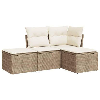 Set Divano da Giardino 4 pz con Cuscini Beige in Polyrattan - homemem39