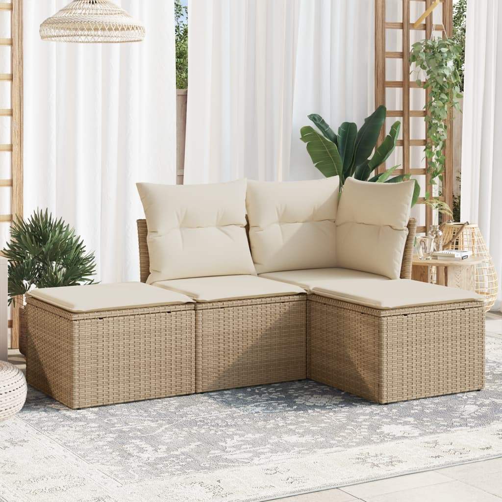 Set Divano da Giardino 4 pz con Cuscini Beige in Polyrattan - homemem39