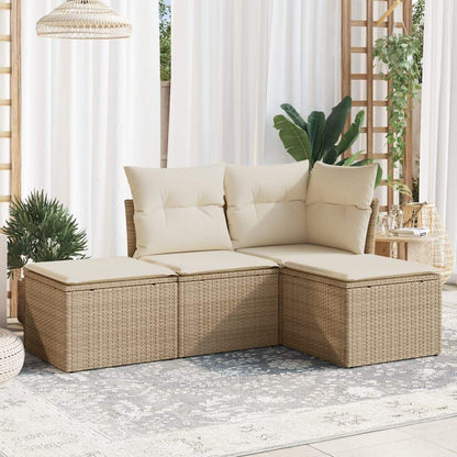 Set Divano da Giardino 4 pz con Cuscini Beige in Polyrattan - homemem39