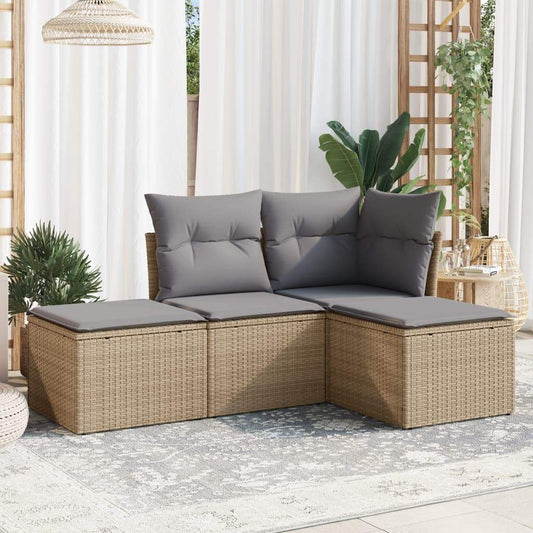 Set Divano da Giardino 4 pz con Cuscini Beige in Polyrattan - homemem39