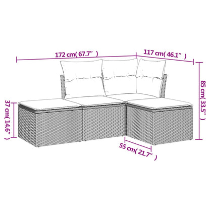 Set Divano da Giardino 4pz con Cuscini Grigio Chiaro Polyrattan