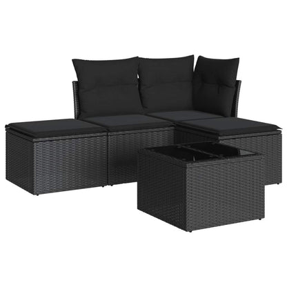 Set Divani da Giardino 5 pz con Cuscini in Polyrattan Nero - homemem39