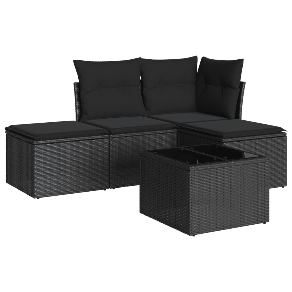 Set Divani da Giardino 5 pz con Cuscini in Polyrattan Nero