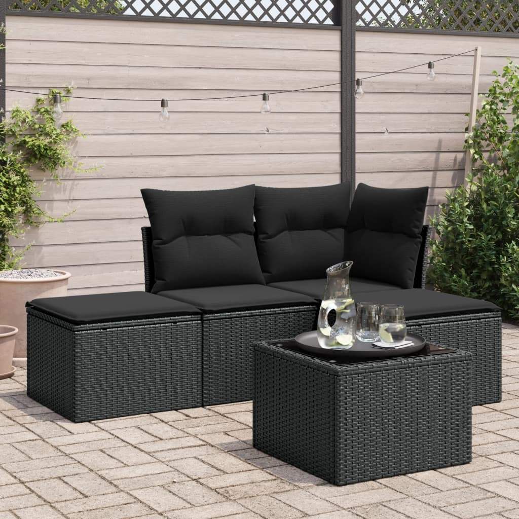 Set Divani da Giardino 5 pz con Cuscini in Polyrattan Nero - homemem39