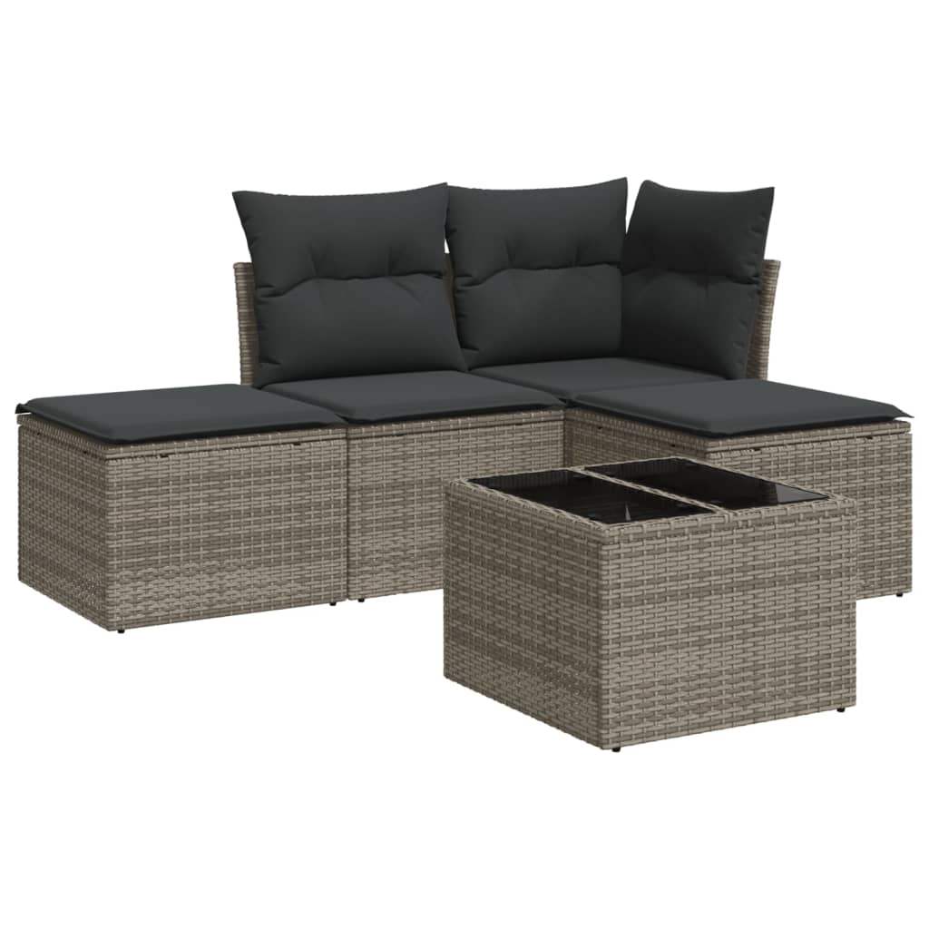 Set Divano da Giardino 5 pz con Cuscini Grigio in Polyrattan - homemem39