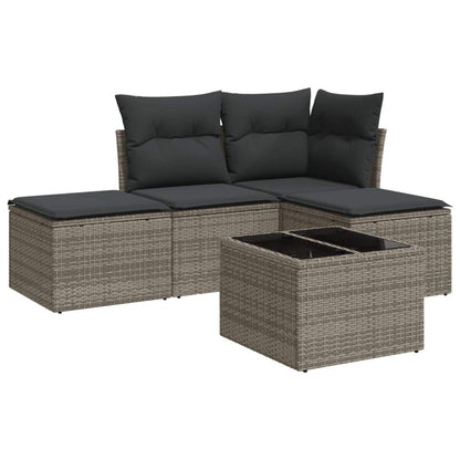 Set Divano da Giardino 5 pz con Cuscini Grigio in Polyrattan - homemem39