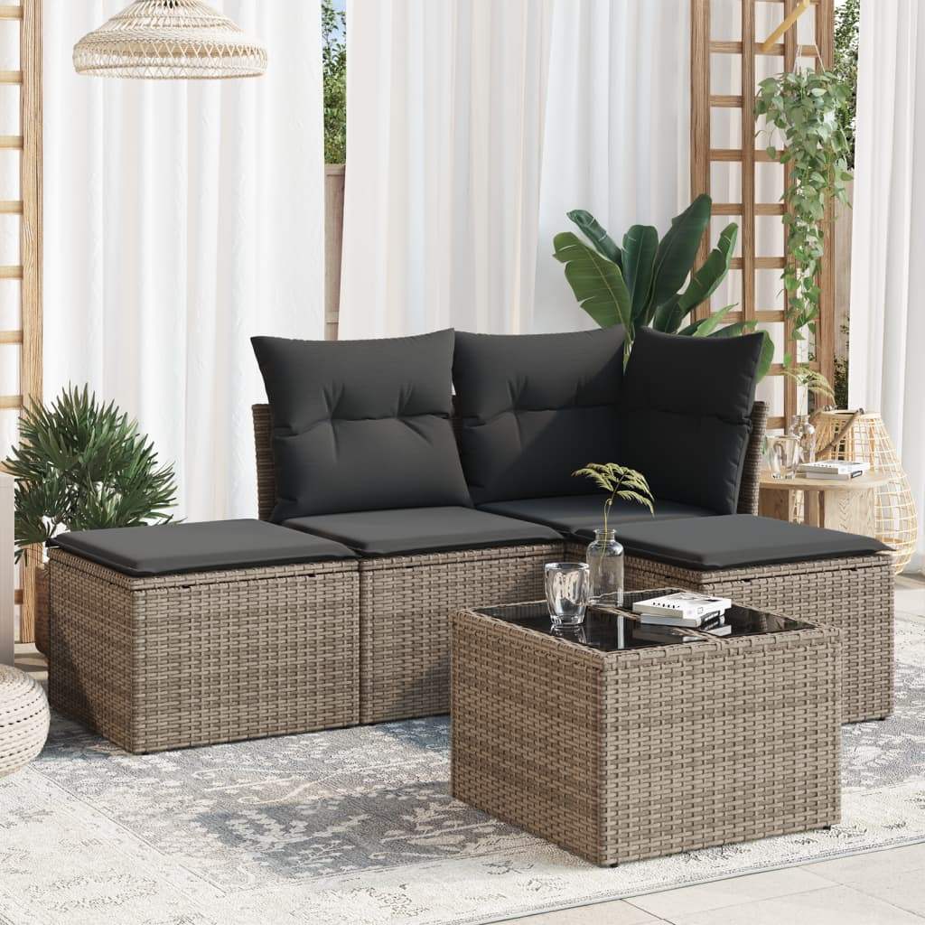 Set Divano da Giardino 5 pz con Cuscini Grigio in Polyrattan - homemem39