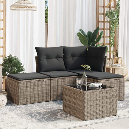 Set Divano da Giardino 5 pz con Cuscini Grigio in Polyrattan - homemem39