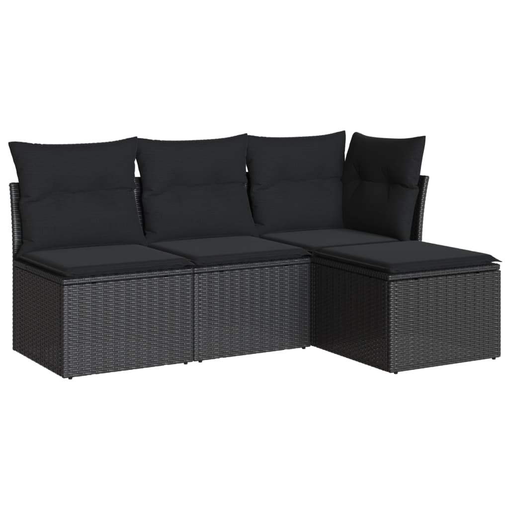 Set Divani da Giardino 4 pz con Cuscini Nero in Polyrattan - homemem39