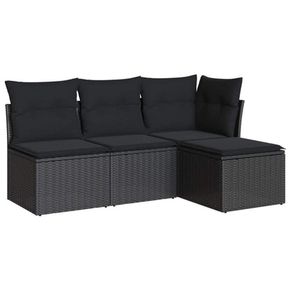 Set Divani da Giardino 4 pz con Cuscini Nero in Polyrattan - homemem39