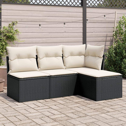 Set Divani da Giardino 4 pz con Cuscini Nero in Polyrattan - homemem39
