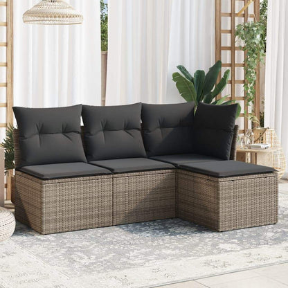 Set Divani da Giardino 4 pz con Cuscini in Polyrattan Grigio - homemem39
