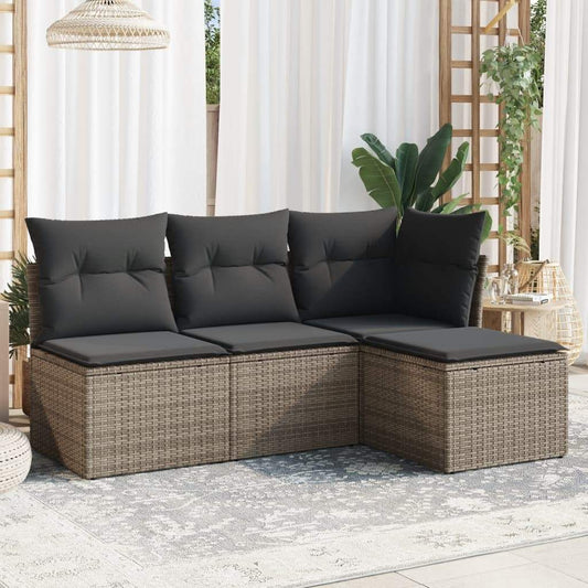 Set Divani da Giardino 4 pz con Cuscini in Polyrattan Grigio - homemem39