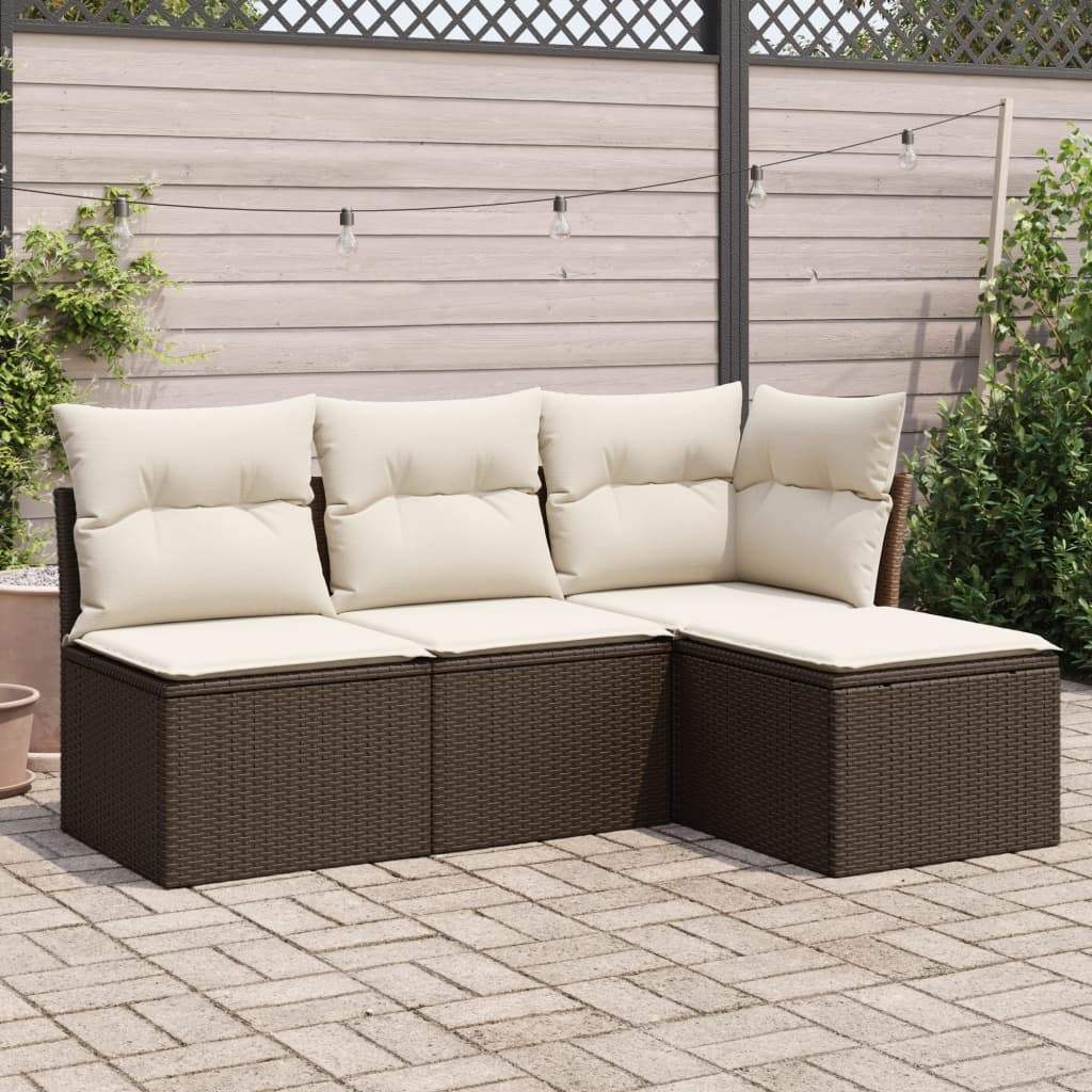 Set Divano da Giardino 4 pz con Cuscini Marrone in Polyrattan - homemem39