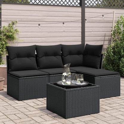Set Divani da Giardino 5 pz con Cuscini in Polyrattan Nero - homemem39