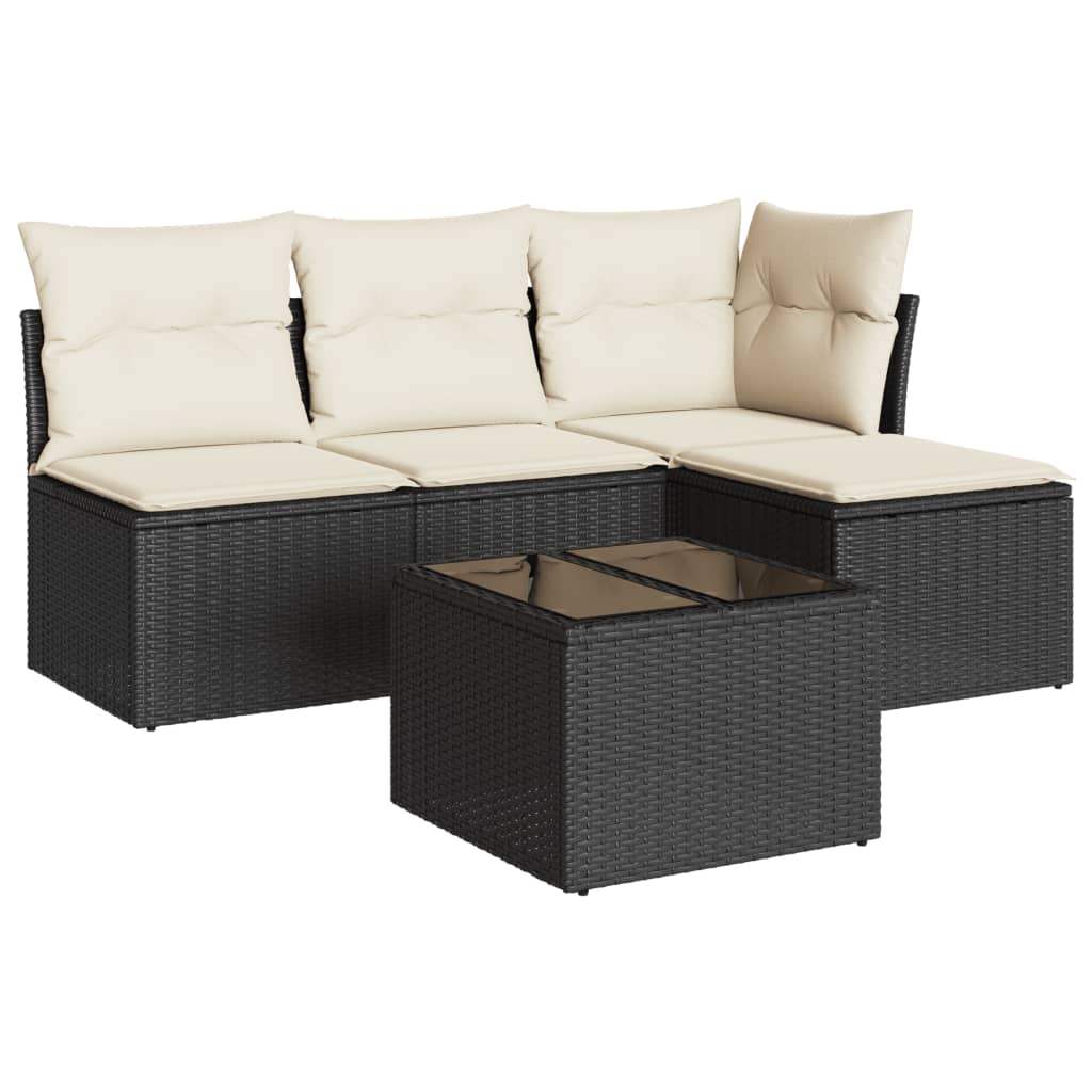Set Divani da Giardino 5 pz con Cuscini in Polyrattan Nero - homemem39