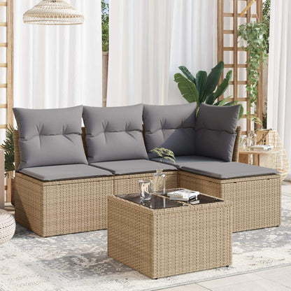 Set Divano da Giardino 5 pz con Cuscini Beige in Polyrattan - homemem39