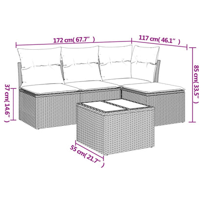 Set Divano da Giardino 5pz con Cuscini Grigio Chiaro Polyrattan