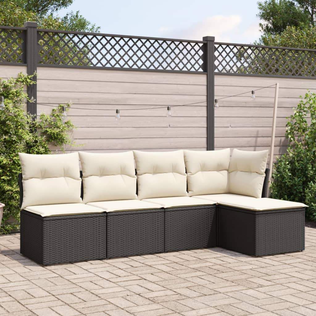 Set Divani da Giardino 5 pz con Cuscini in Polyrattan Nero - homemem39