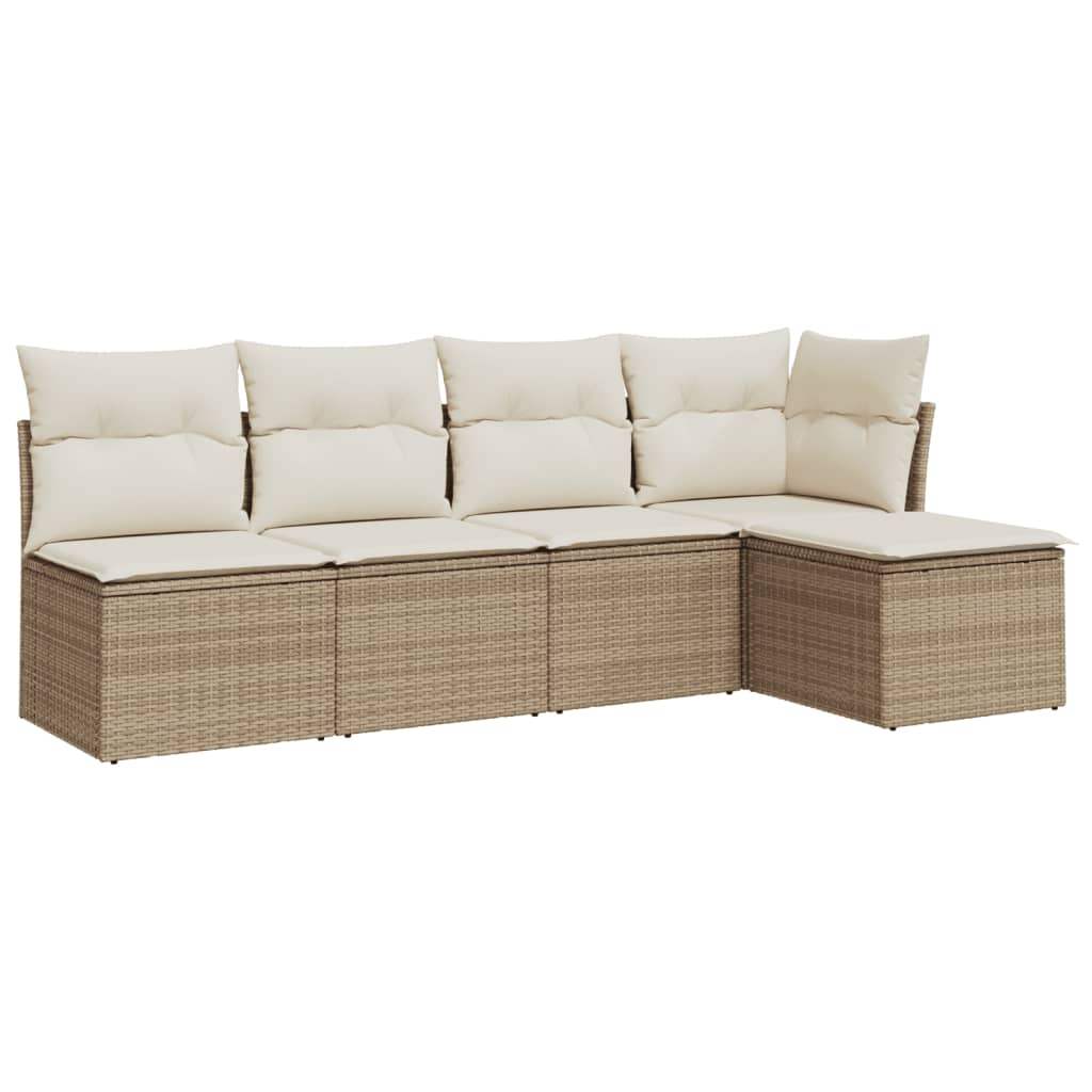 Set Divano da Giardino 5 pz con Cuscini Beige in Polyrattan - homemem39