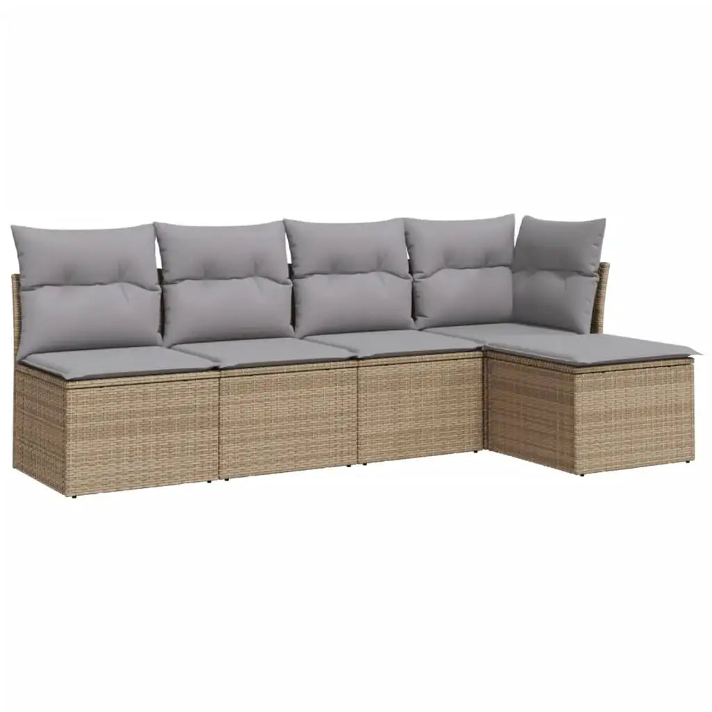 Set Divano da Giardino 5 pz con Cuscini Beige in Polyrattan - homemem39