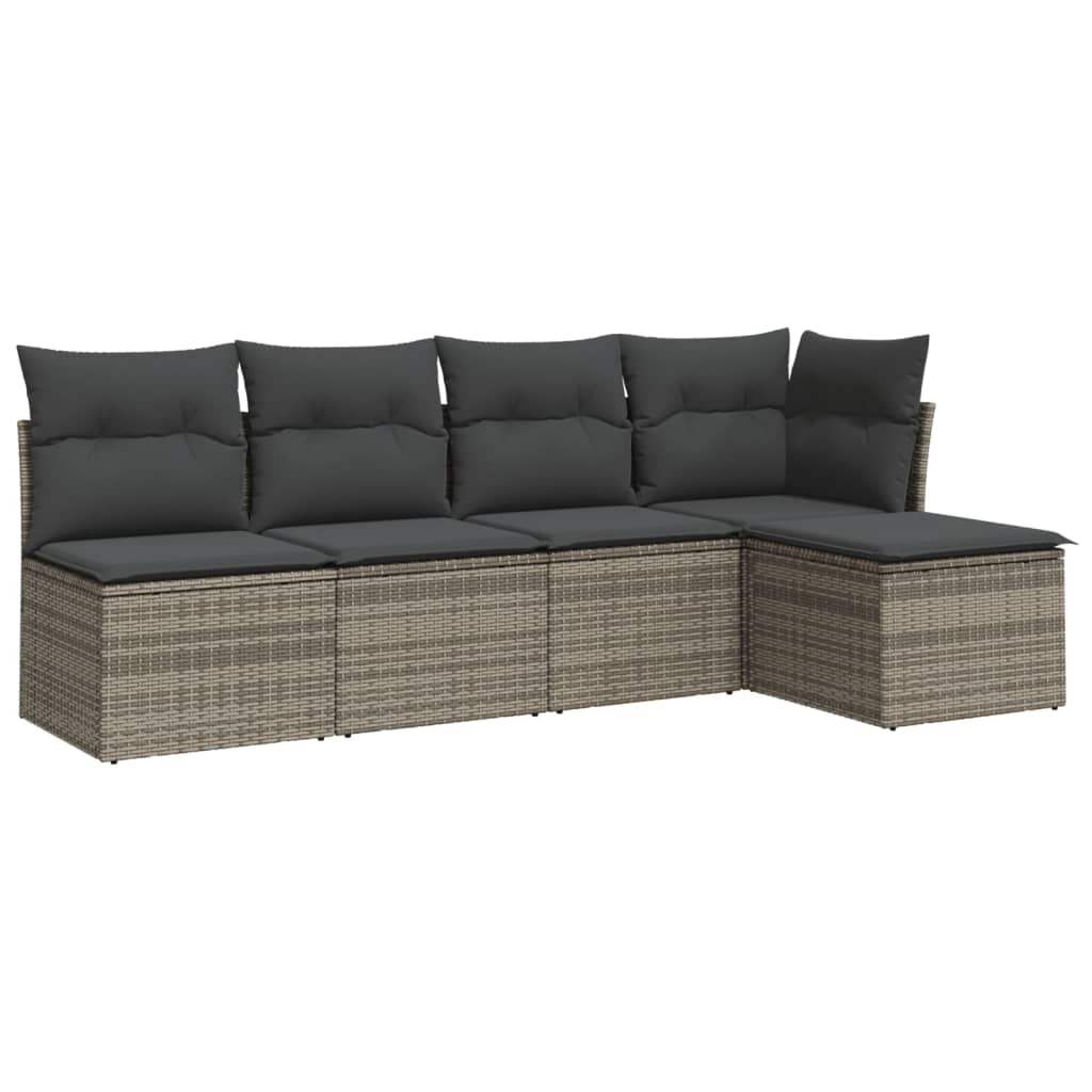 Set Divano da Giardino 5 pz con Cuscini Grigio in Polyrattan - homemem39
