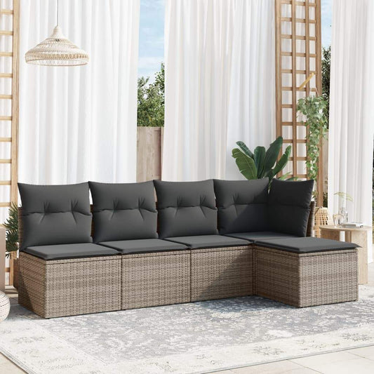 Set Divano da Giardino 5 pz con Cuscini Grigio in Polyrattan - homemem39