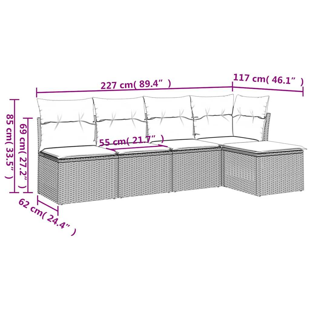 Set Divano da Giardino 5pz con Cuscini Grigio Chiaro Polyrattan - homemem39