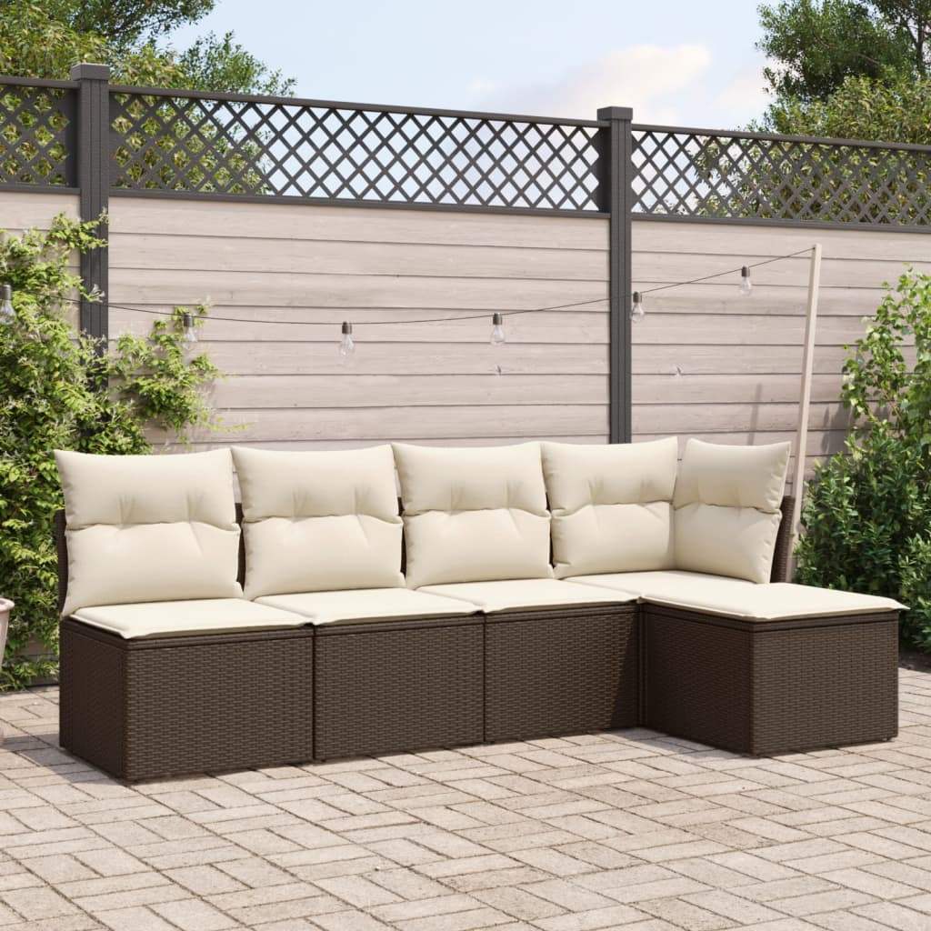 Set Divano da Giardino 5 pz con Cuscini Marrone in Polyrattan - homemem39