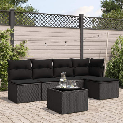 Set Divano da Giardino 6 pz con Cuscini Nero in Polyrattan - homemem39