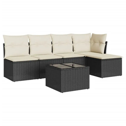 Set Divano da Giardino 6 pz con Cuscini Nero in Polyrattan - homemem39