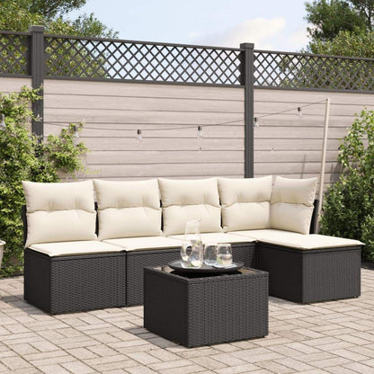 Set Divano da Giardino 6 pz con Cuscini Nero in Polyrattan - homemem39