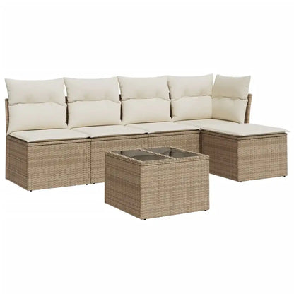 Set Divano da Giardino 6 pz con Cuscini Beige in Polyrattan - homemem39