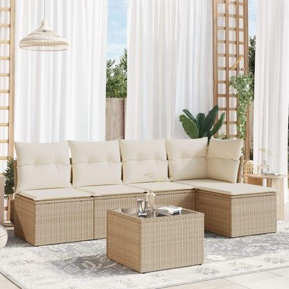 Set Divano da Giardino 6 pz con Cuscini Beige in Polyrattan - homemem39
