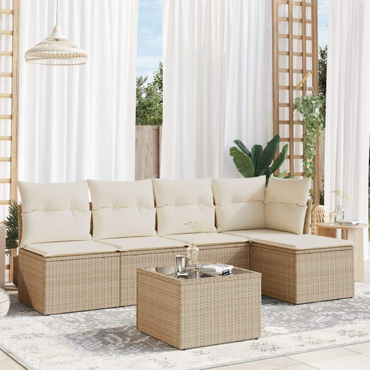 Set Divano da Giardino 6 pz con Cuscini Beige in Polyrattan - homemem39